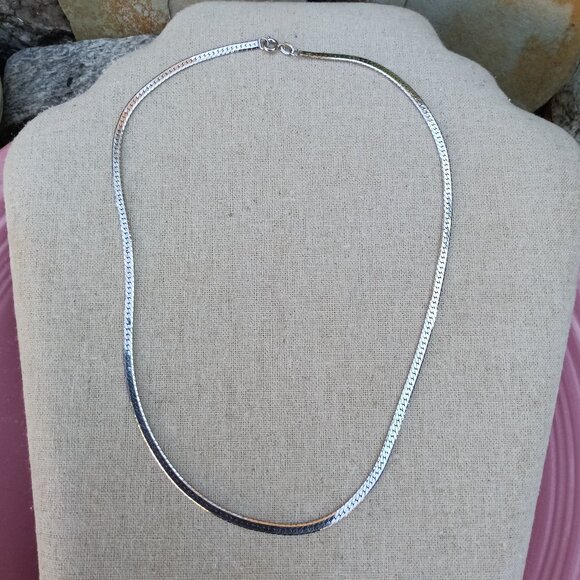 16" Sterling Silver Herringbone Necklace - Picture 1 of 5
